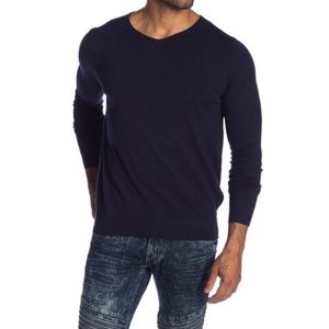 Xray Jeans Mens Slim Fit V-Neck Sweater in Navy Size Medium